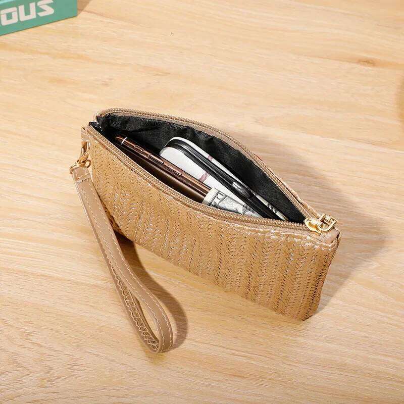 Women's Fashion Long Wallet Simple Straw Bag Coin Money Card Holder Organizer Purse Handbag Large Capacity Mobile Phone Pouch