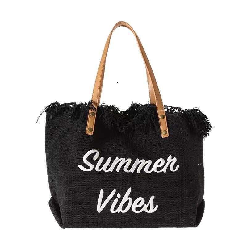 2025 New Korean Style Letter Tassel Canvas for Women Large Capacity Simple Commuter Student Shoulder Tote Bag