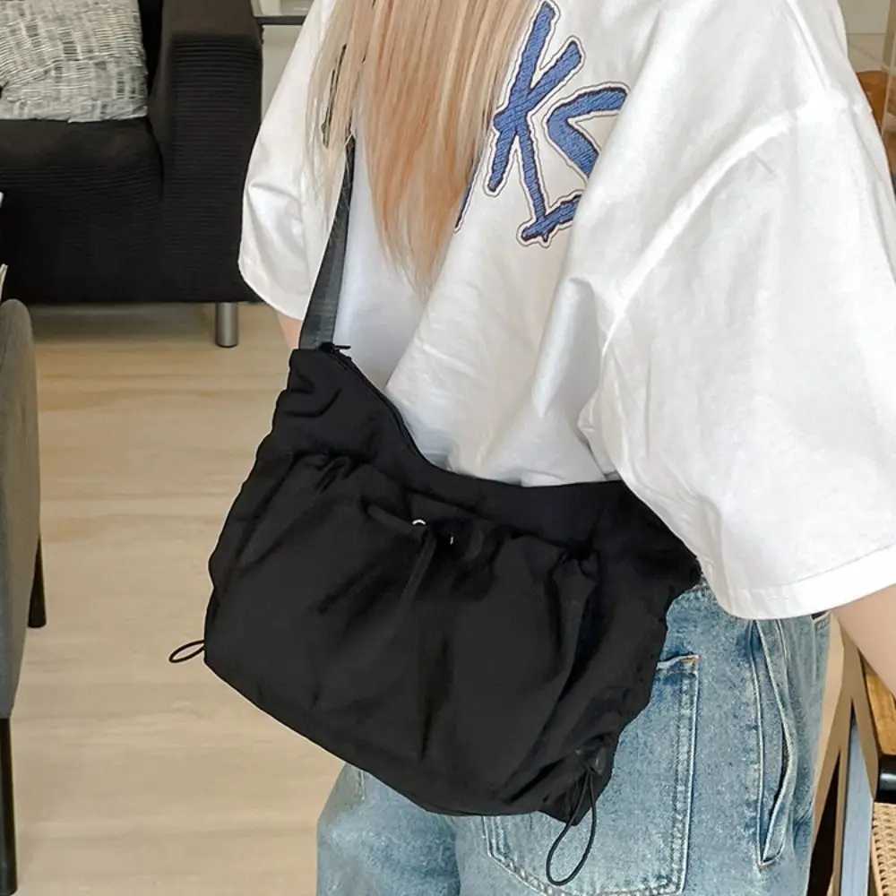 Sweet Korean Style Nylon Shoulder Bag Pleated Oxford Cloth Bow Crossbody Bag Tote Bag Handbag Drawstring Bag for Girls XJ250604
