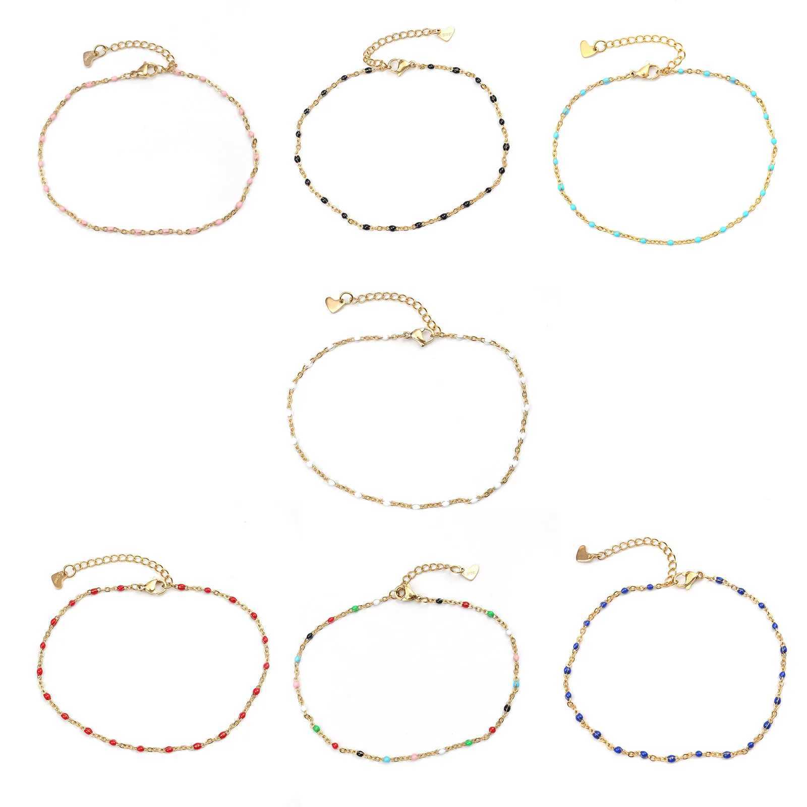 Fashion Colorful Enamel Beads Anklet Gold Color Stainless Steel Chain Anklet Bracelet For Women Summer Beach Foot Jewelry 23cm W250604