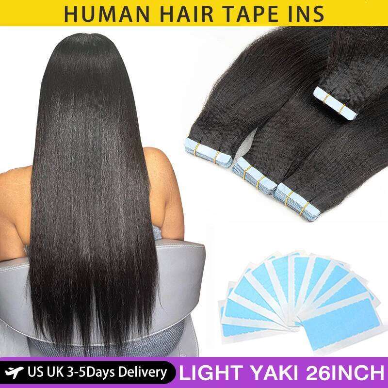MRS HAIR Light In Human Hair Cuticle Remy in Extensions SilkPressed Yaki Tape ins 12-26inch 20pcs