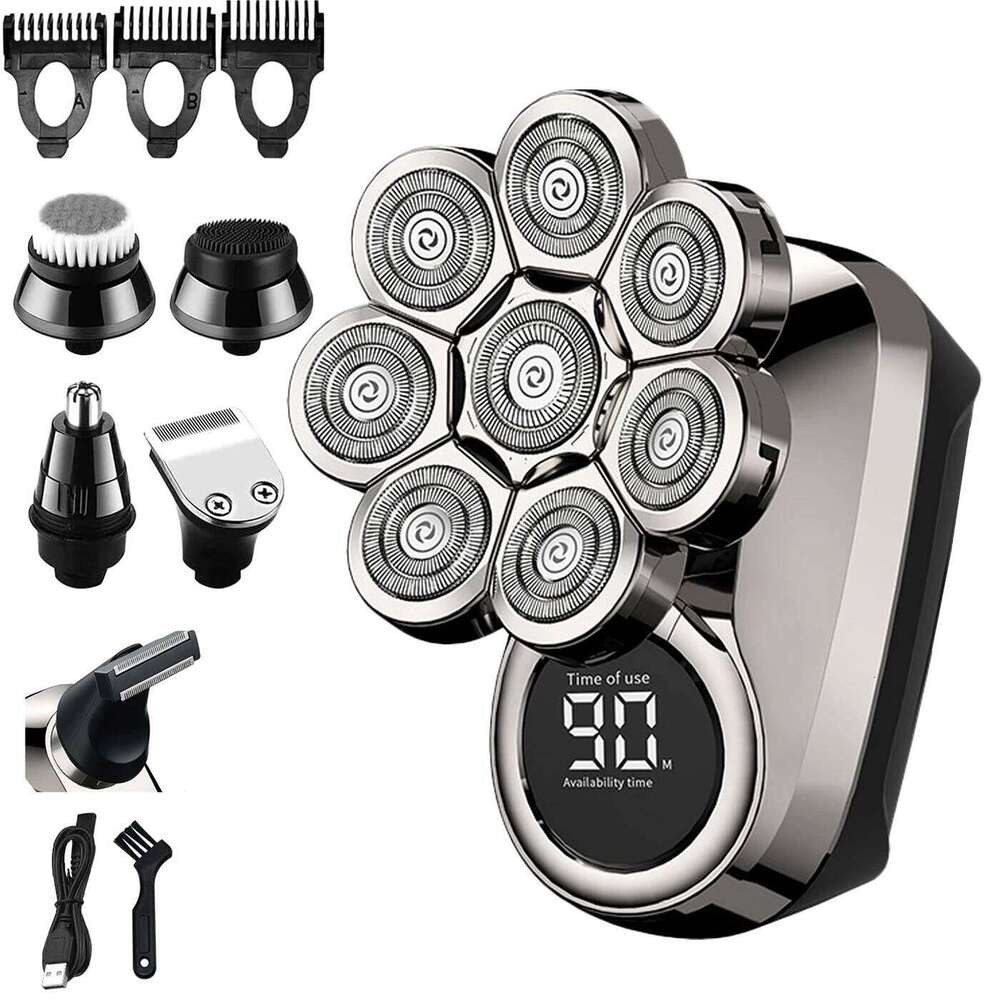 LED Display Electric Men 6-In-1 Upgrade Skull Razor Bald Head Shavers Grooming 8-Heads 4D Shaving Kit