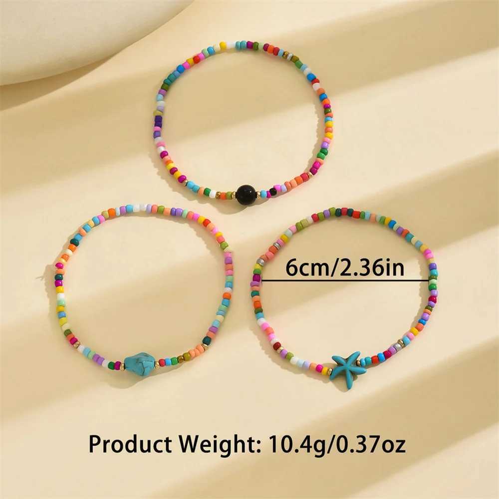 3pcs/set Irregular Turquoise Cute Sea Star Anklets For Women Rainbow Beads Starfish Foot Chains Beach Jewelry Summer Accessories W250604