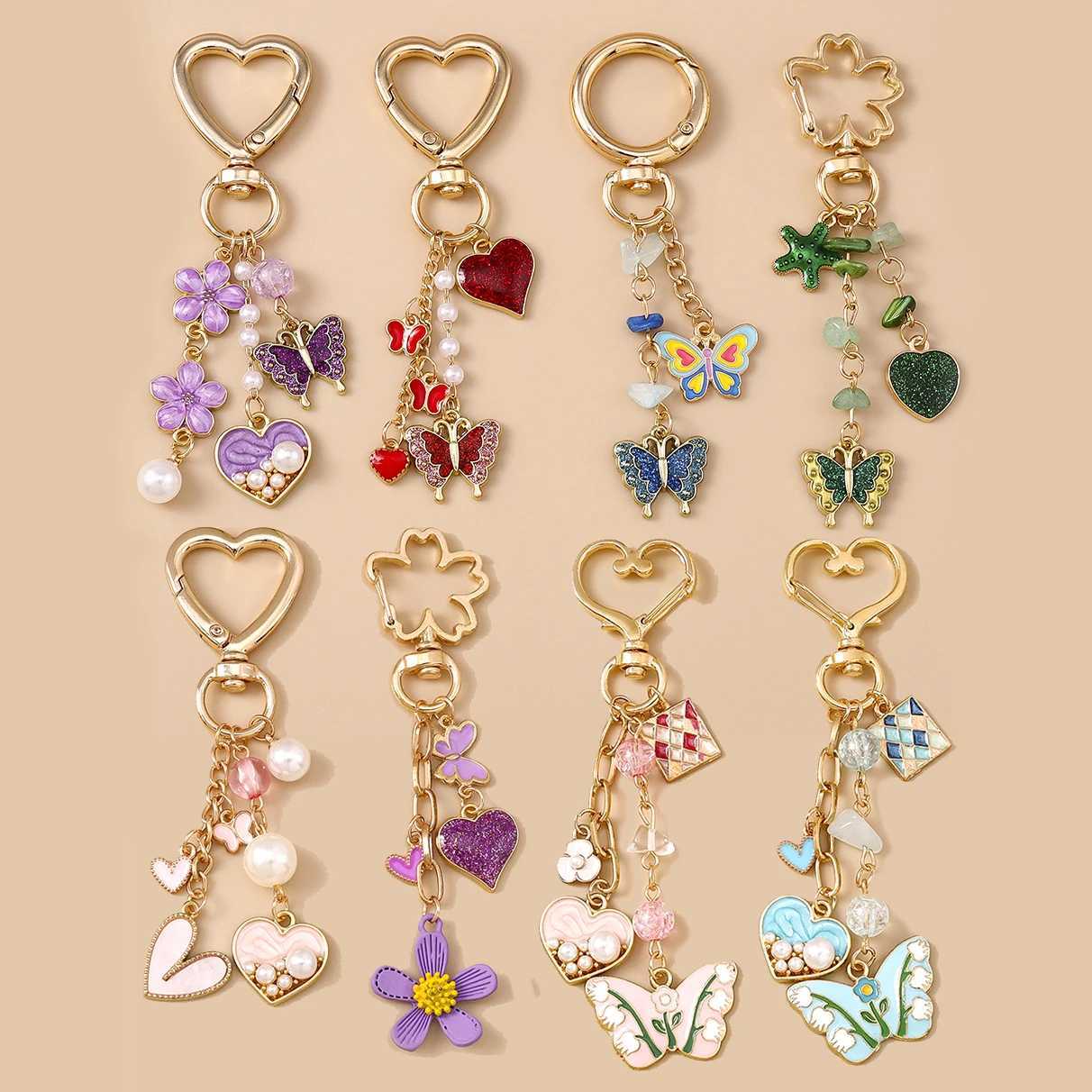 Aihua Y2K Keychain Fashion Cute Love Hearts Butterfly Flower Keychain Rings for Women Men Bag Backpack Pants Chain Jewelry Gifts W250604