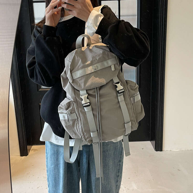 New Trendy Women's Large Capacity Solid Color Simple Student School Bag Multi-pocket Casual Travel Backpack