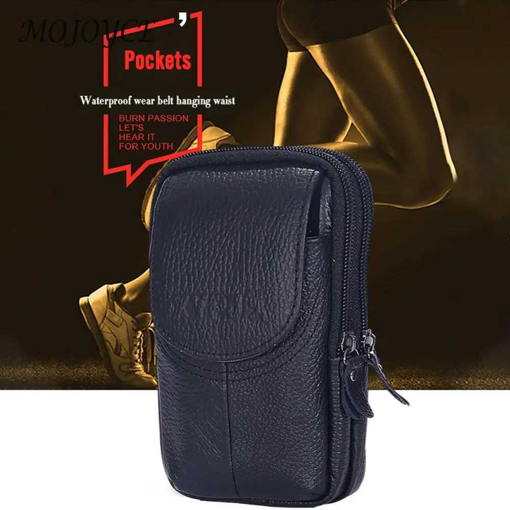 Mens Cowhide Belt Bag Double-layer Running Waist Bag Zipper Fitness Belt Pack W250604