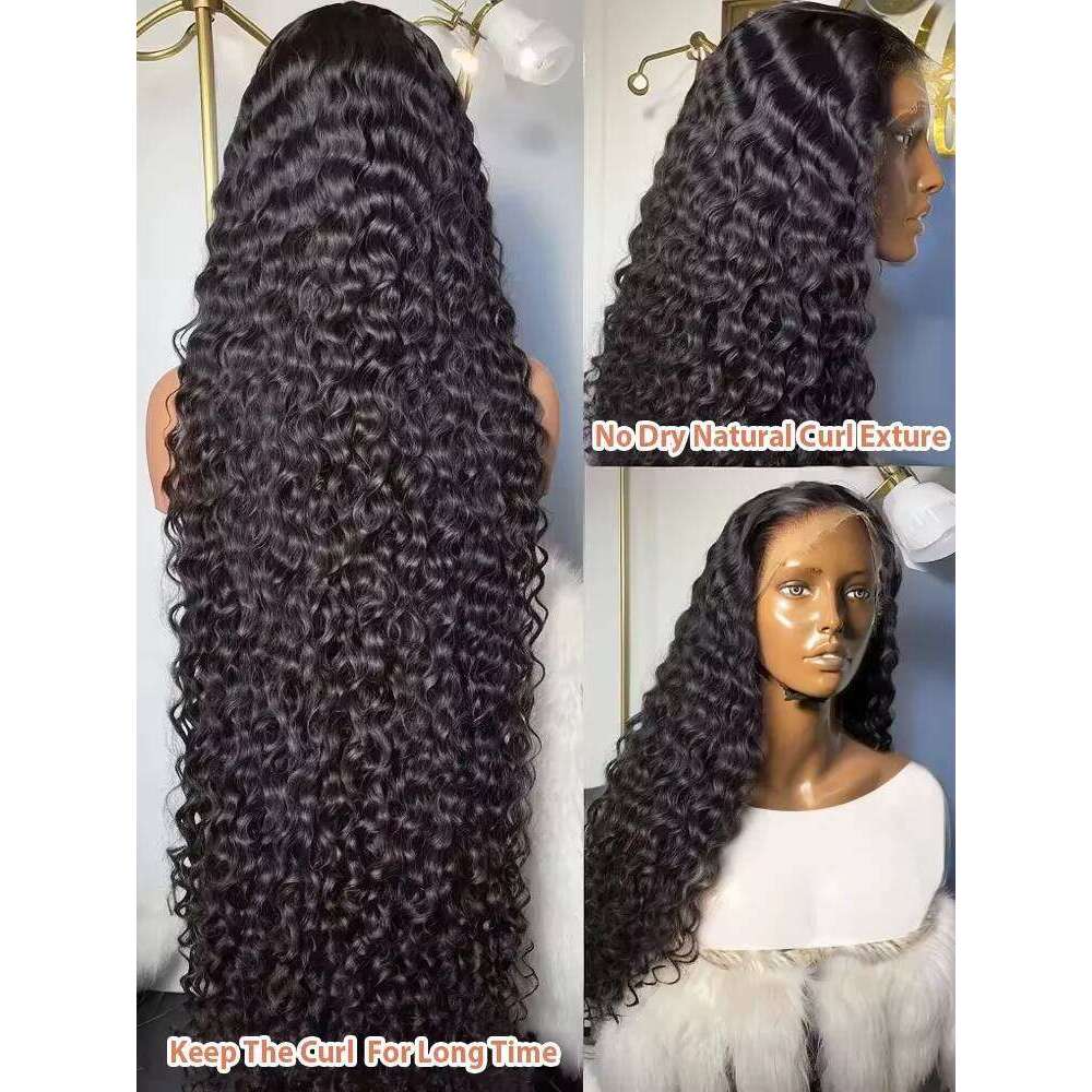 Linktowig Curly Human Hair Wigs 30 Inch 13x6 HD Lace Frontal Wig Water Wave Preplucked Black Raw 5x5 Closure Glueless For Women