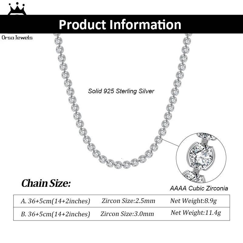 ORSA JEWELS Real Sterling Sier 2.5mm Round Cut Cubic Zirconia Bezel-Setting Tennis Chocker Necklace SC51