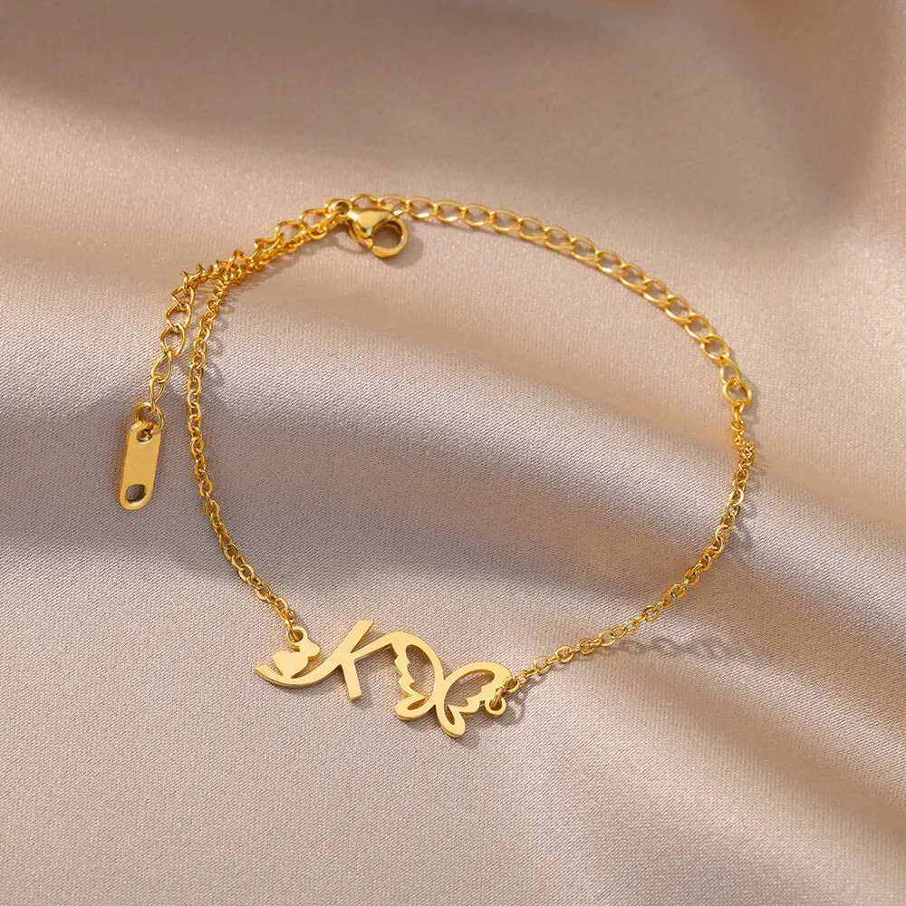 Initial Letter Butterfly Anklets For Women A-Z Letters Butterfly Stainless Steel Anklet Summer Beach Jewelry Gift W250604