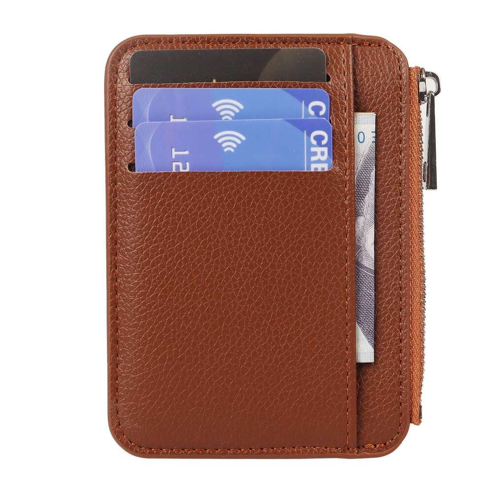 PU Leather Litchi Texture Square Zipper Holder Multi-Card Slot Multi-Function Card Sleeve Wallet