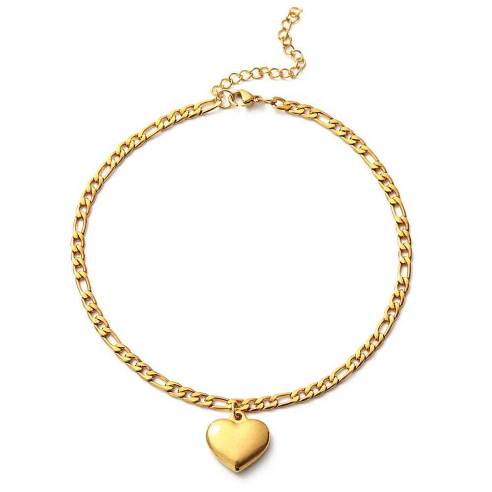 Beach Heart Charm Anklet For Women Gold Silver Color Stainless Steel Figaro Chain Ankle Bracelet On the Leg Foot Jewelry W250604