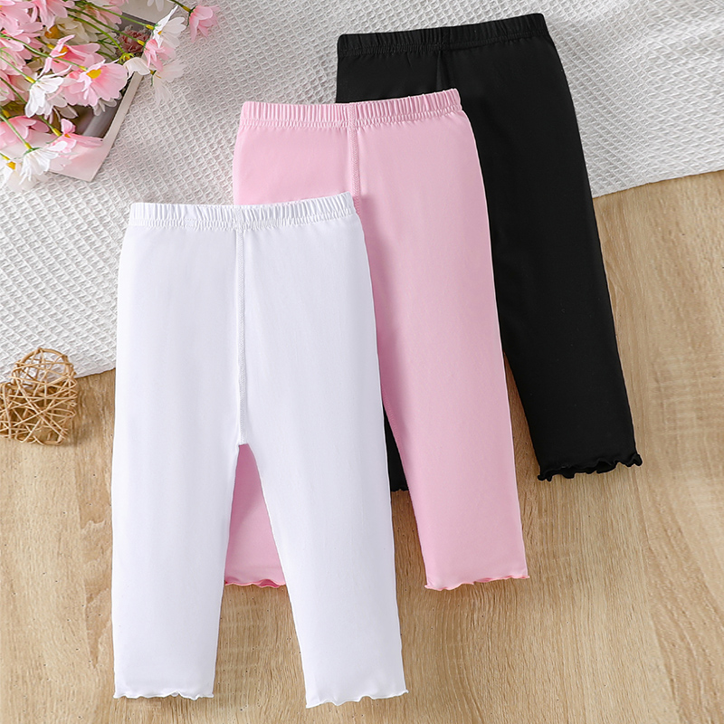 Girls' Fall Tights - Solid Color Slim Fit Knee-Length Pants for Ages 4-12 Year Girl's black fungus edge leggings