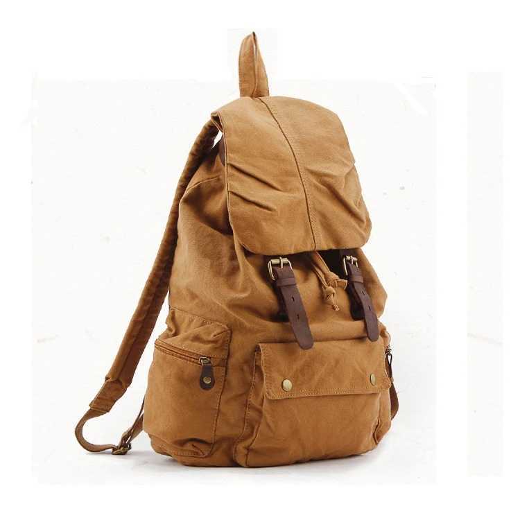 Fashion Vintage Leather Military Canvas Backpack Men School Bag Drawstring Backpack Women Bagpack Male Rucksack Teenager Mochila W250603