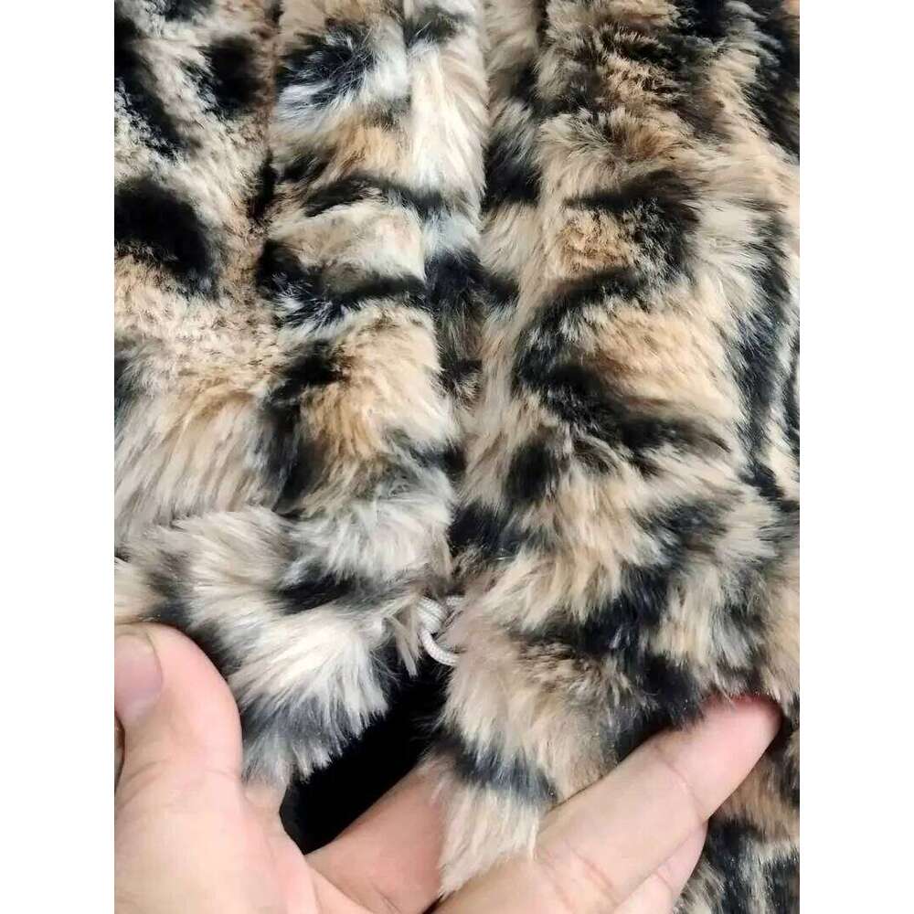 leopard Winter New Fashion Fluffy Fur Coat Women High Street lapel Collar FauxFur Jacket Female coats