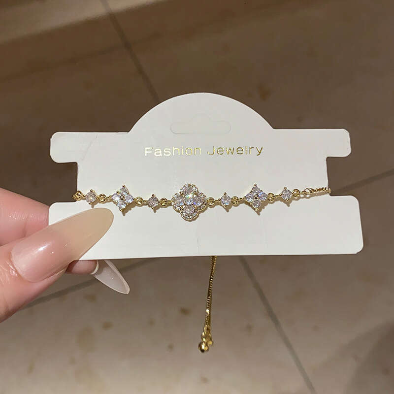Luxury jewelry designer clover bracelet Real Gold Plated Hollow Flower Bracelet Korean Style Light High-end Adjustable Fashion Commuter Versatile Jewe