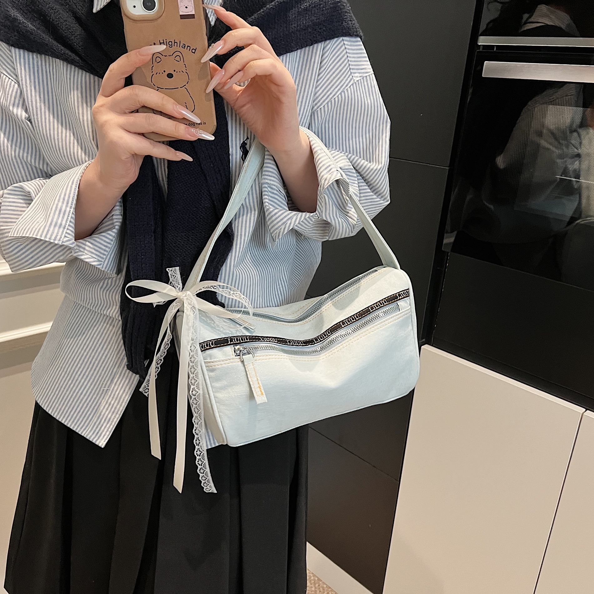 designer Niche High-End Denim Handheld Underarm Bag for Women 2025 New Retro Versatile Handbag Shoulder Underarm Bag