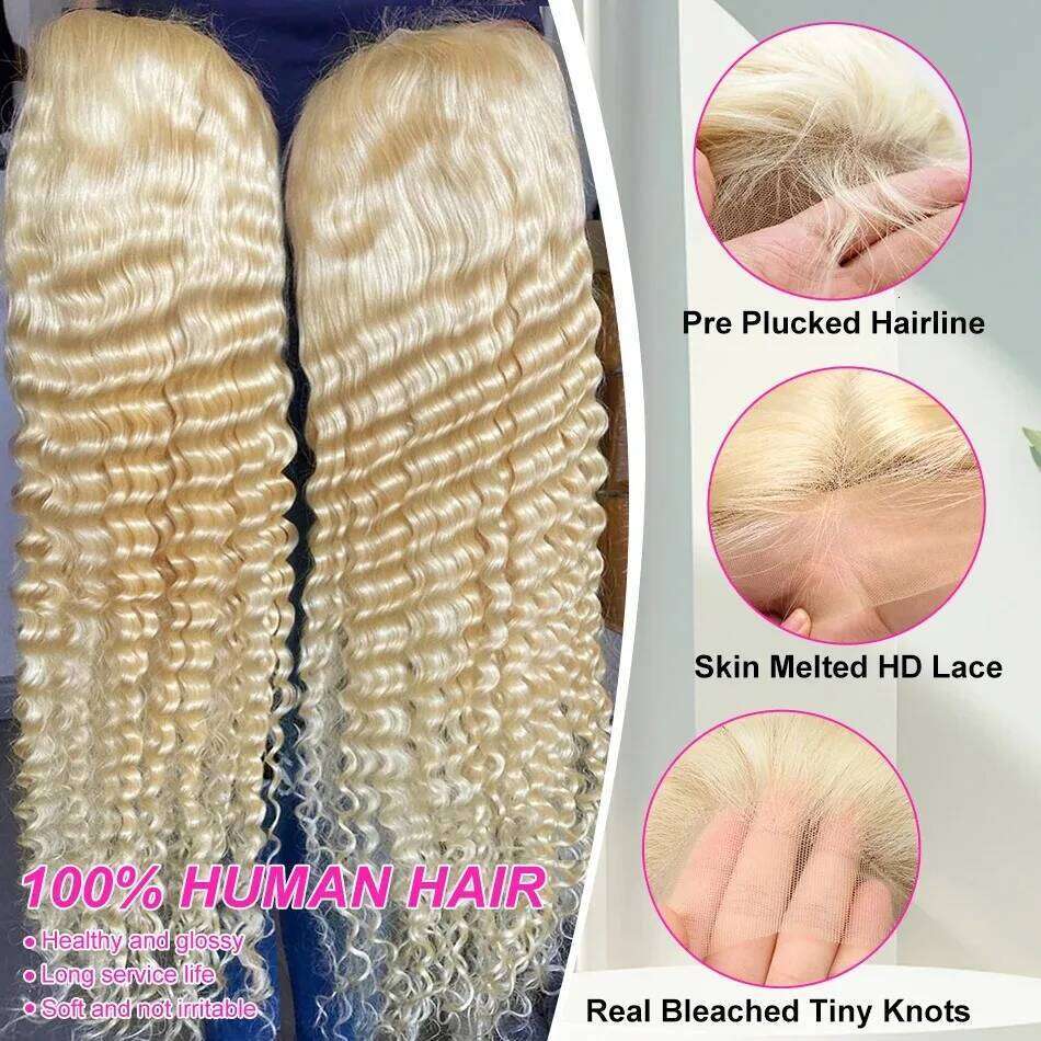 Curly 200 Density 28 30 32 Inch 613 Honey Blonde Deep Wave 13x4 Front Wigs HD Transparent 13x6 Lace Frontal Wig Human Hair