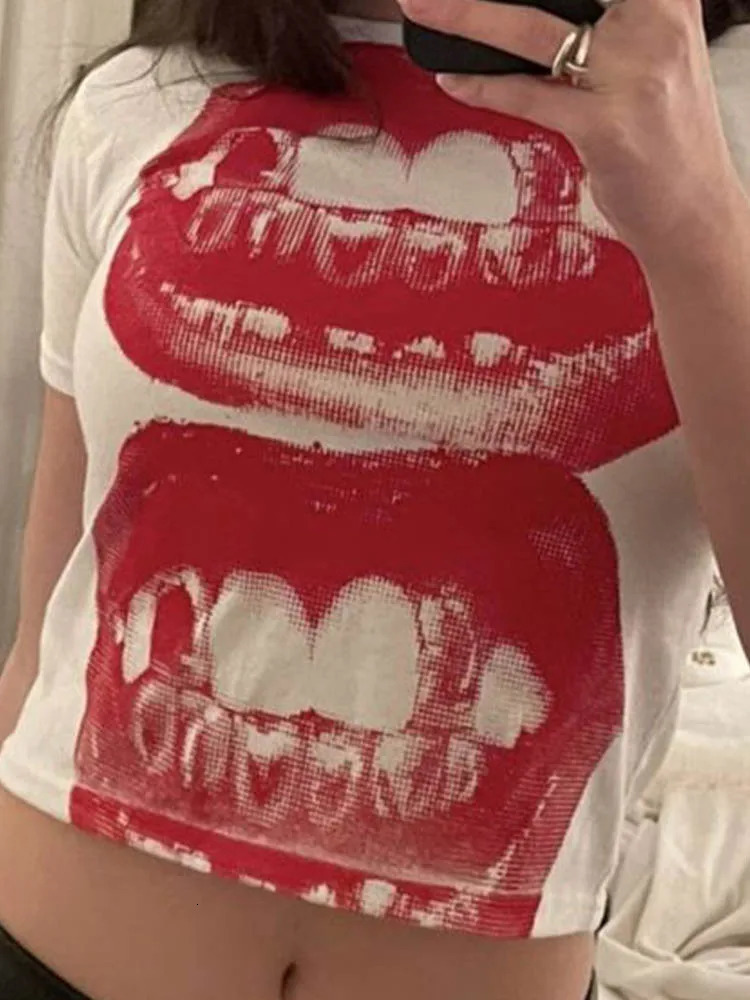 Punk Y2K Baby Short Sleeve Top Gothic Street T-shirt Womens Leisure Basic T-shirt Womens Summer Top E Girls Gothic EMO 250603