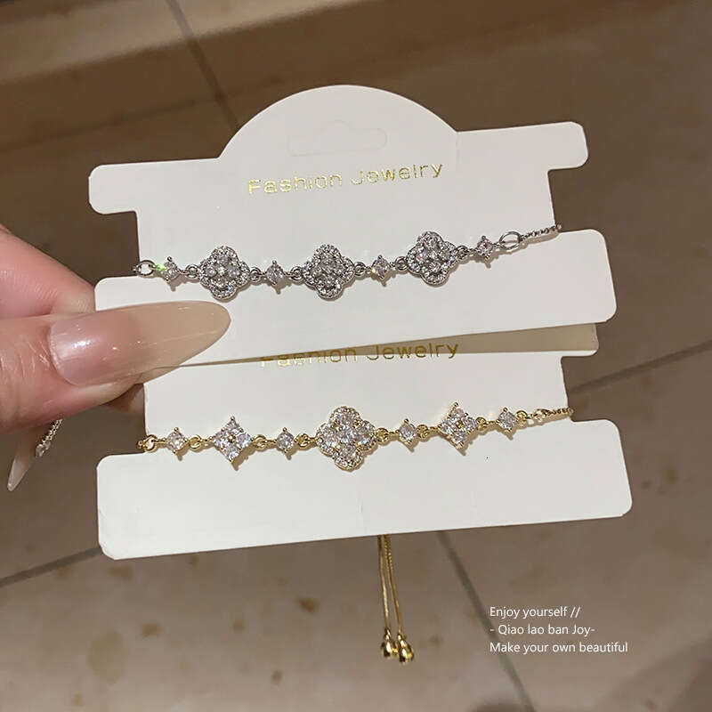 Luxury jewelry designer clover bracelet Real Gold Plated Hollow Flower Bracelet Korean Style Light High-end Adjustable Fashion Commuter Versatile Jewe