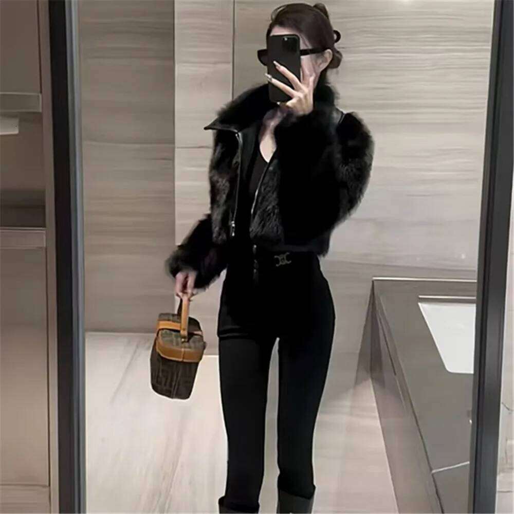 Faux Fox Fur Coats for Women,Turn-down Collar Jackets,Moto Short Overcoat,Female Clothes,Thicken Warm,New ,Winter