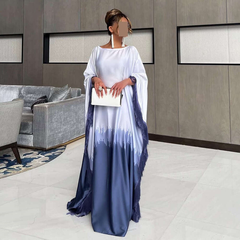 Mq135 Muslim Tassel Robe Long Dress New Gradient Print B5