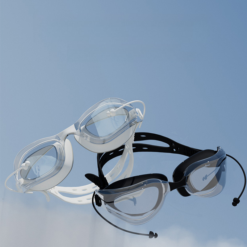 Summer New Waterproof Anti-Fog Transparent HD Diving with Integrated Earplugs Unisex Large Frame Swimming Goggles