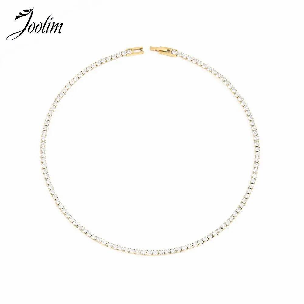 Joolim Jewelry Wholesale Non Tarnish & Waterproof CZ Tennis Stainless Steel Choker Necklace For Women