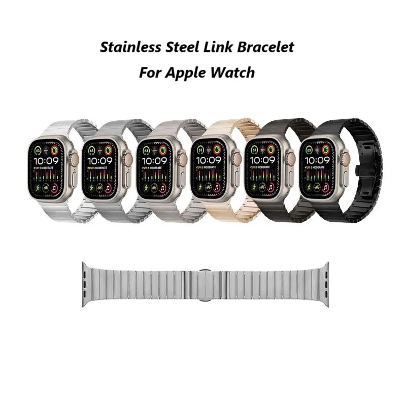 Stainless Steel Link Bracelet Compatible with Apple Watch Ultra 2 Band 49mm 46mm 45mm Armband Metal Strap for iWatch Series 10 8 7 6 5 4 SE 41 38mm fr
