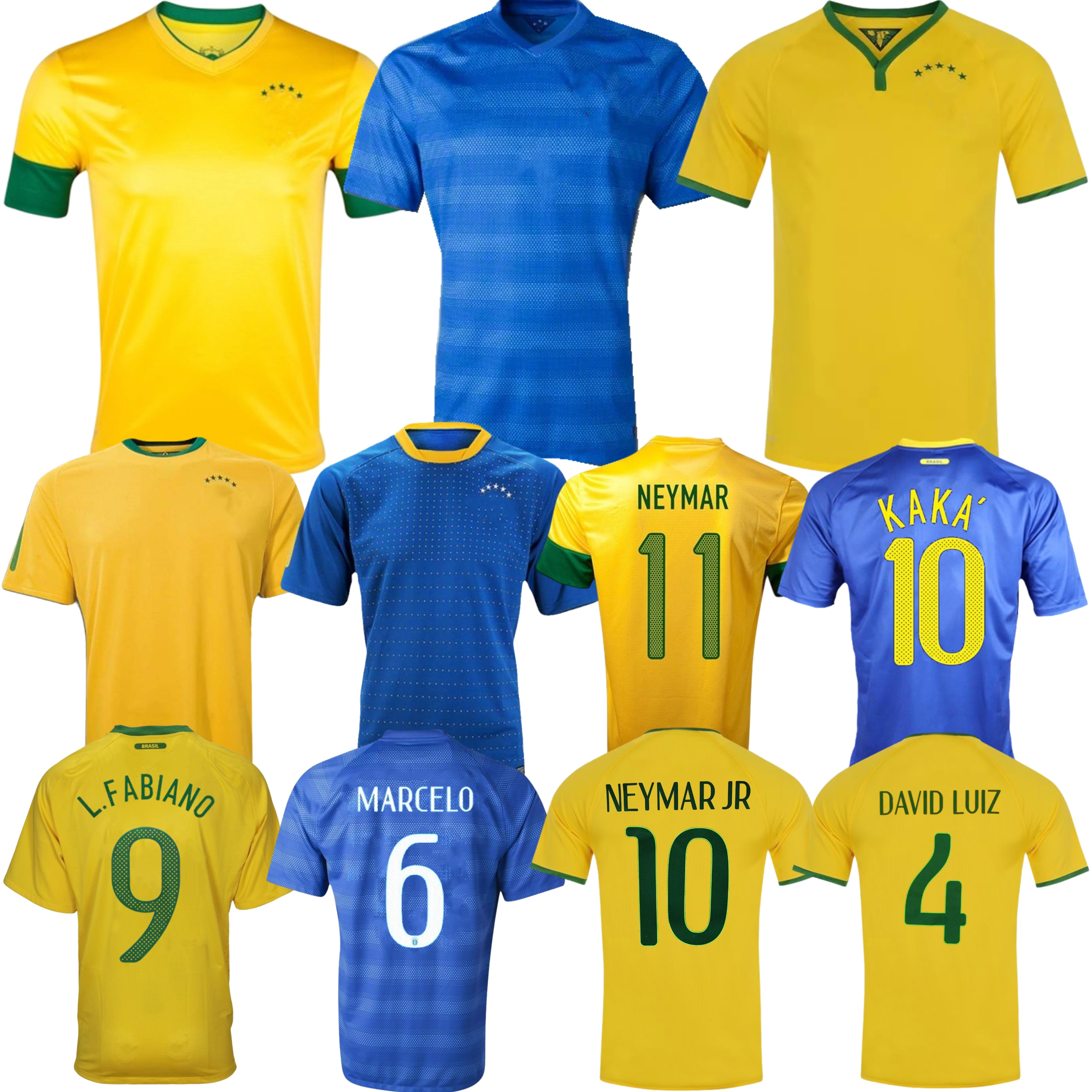 2010 2012 2014 Brasil retro soccer jerseys 10 12 NEYMAR JR KAKA Robinho Dani Alves T. SILVA Maicon FABIANO BraziLS classic vintage football shirt