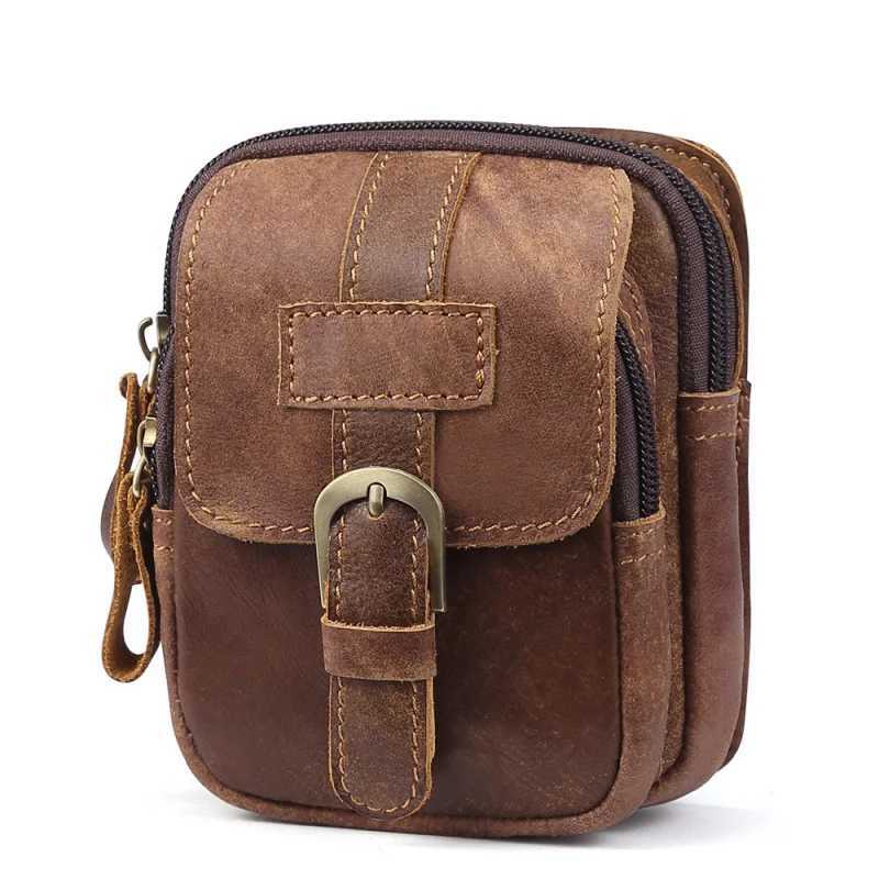 New Vintage Mens Cow Leather Waist Bag Male Outdoor Sports Waist Packs For Men Wear Resistant Mobile Phone BagW250604