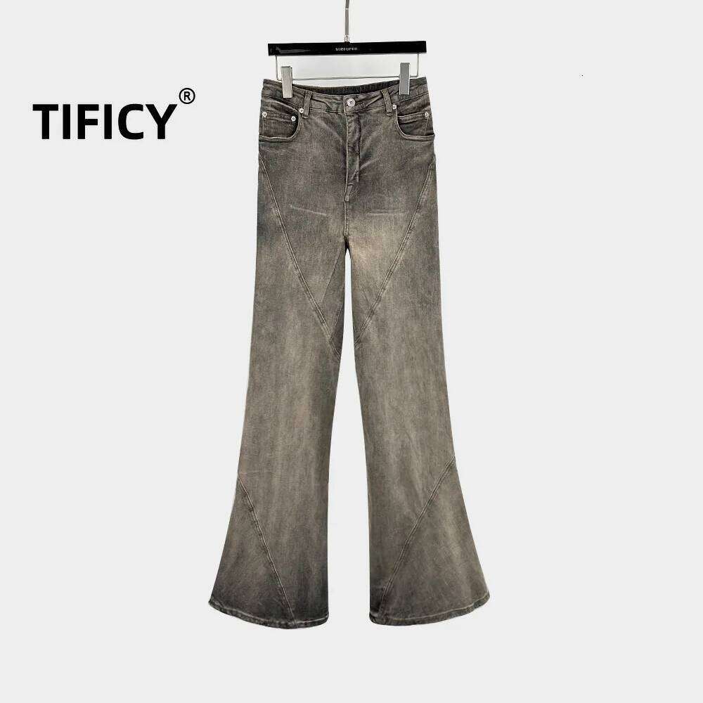 Wear Dark RO High Street Jeans Women's /Men's Washed Micro Pull Down Falling Stacking Versatile And Trendy Denim Pants