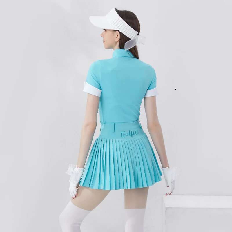 Women's Summer Polo Shirt Button Quick Dry Sports Tennis T-Shirt Pleated Golf Skirt With Shorts Sportswear