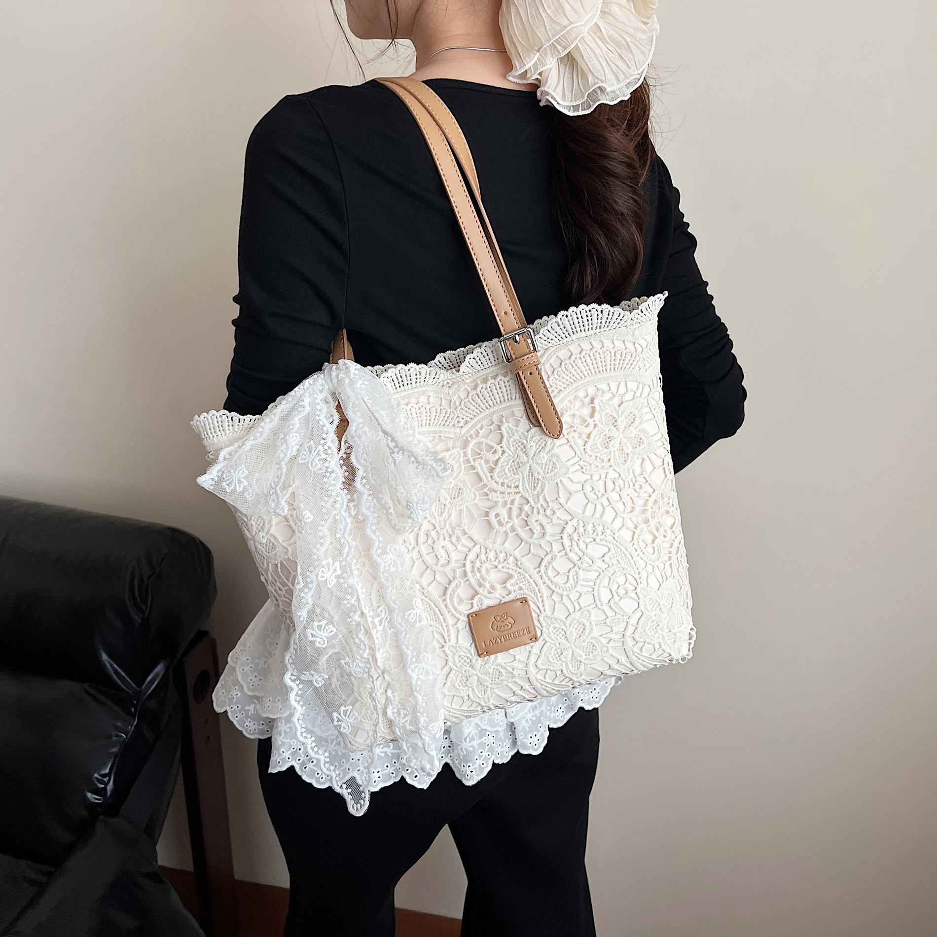 designer Little Fairy Lace Bag for Women 2025 Summer New Large Capacity French Style Beach Bag Travel Vacation Shoulder Bag for Women