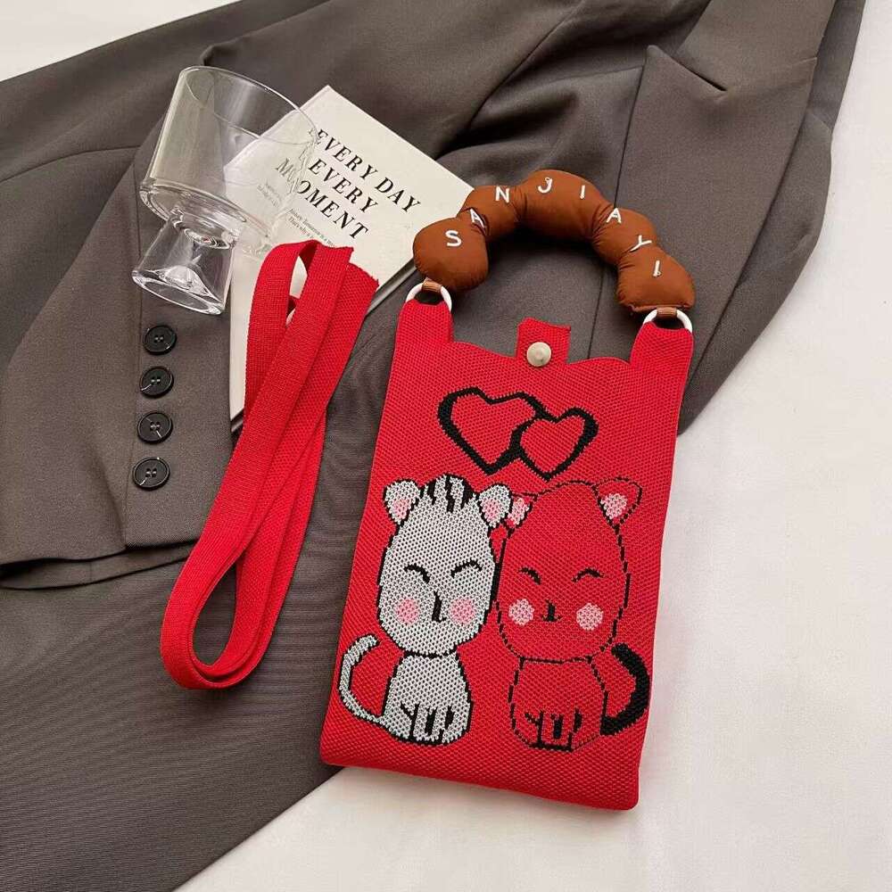 Korean INS Knitted Handbag New Convenient Storage Student Cute Cartoon Fashion Crossbody Bag