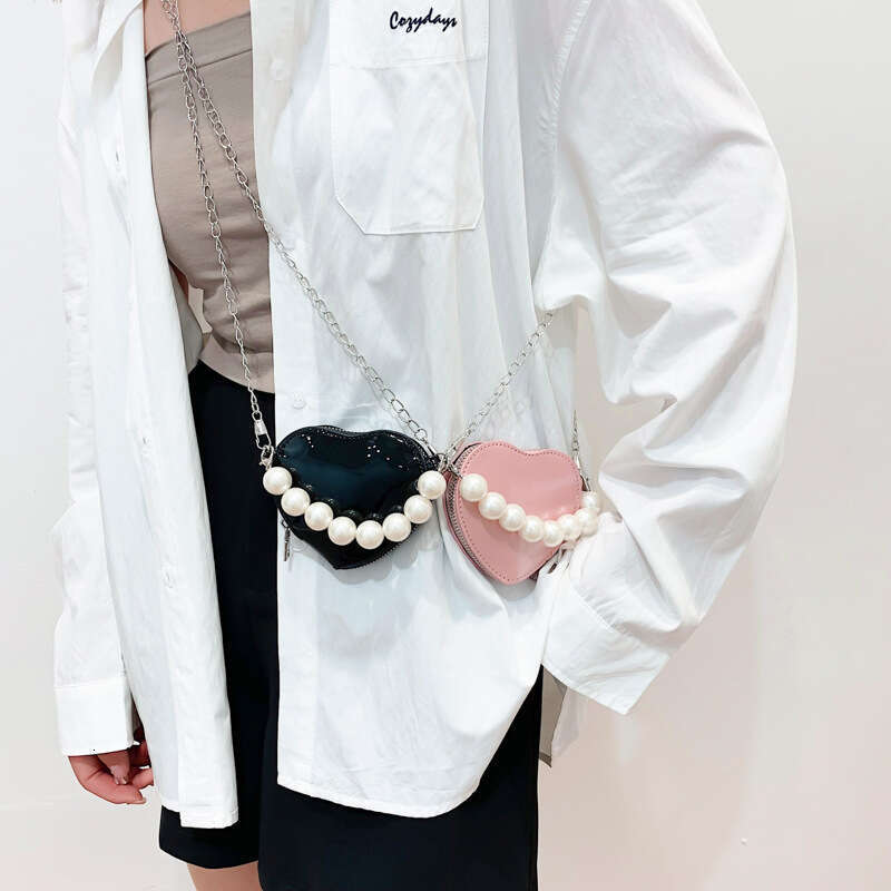 Women's New Korean Style Heart Mini Pearl Handbag Shoulder Crossbody Bag Lipstick Coin Purse