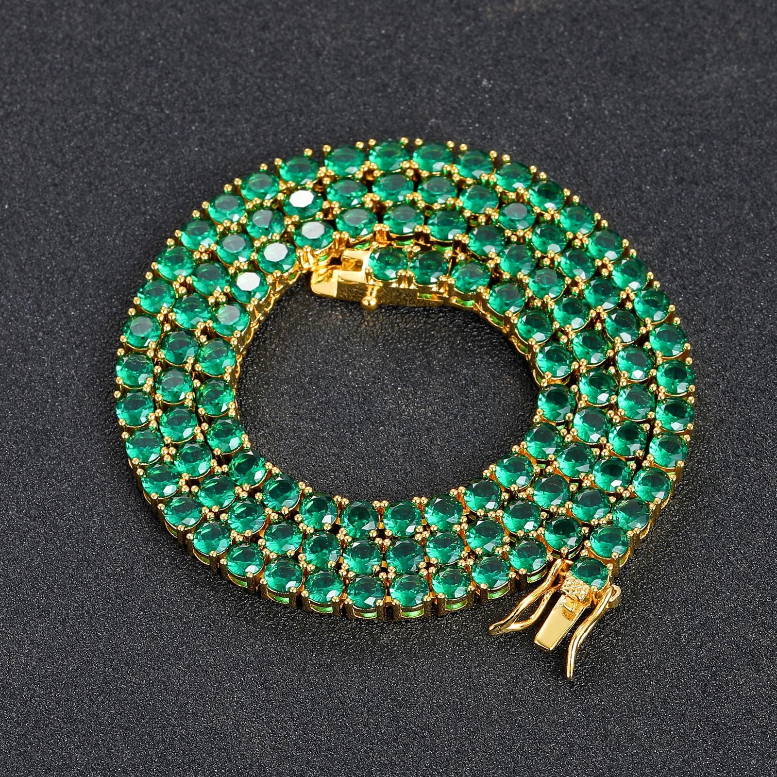 Hip Hop 4mm Green Moissanite Tennis Chain Simple and Personalized Tennis Chain for Men and Women