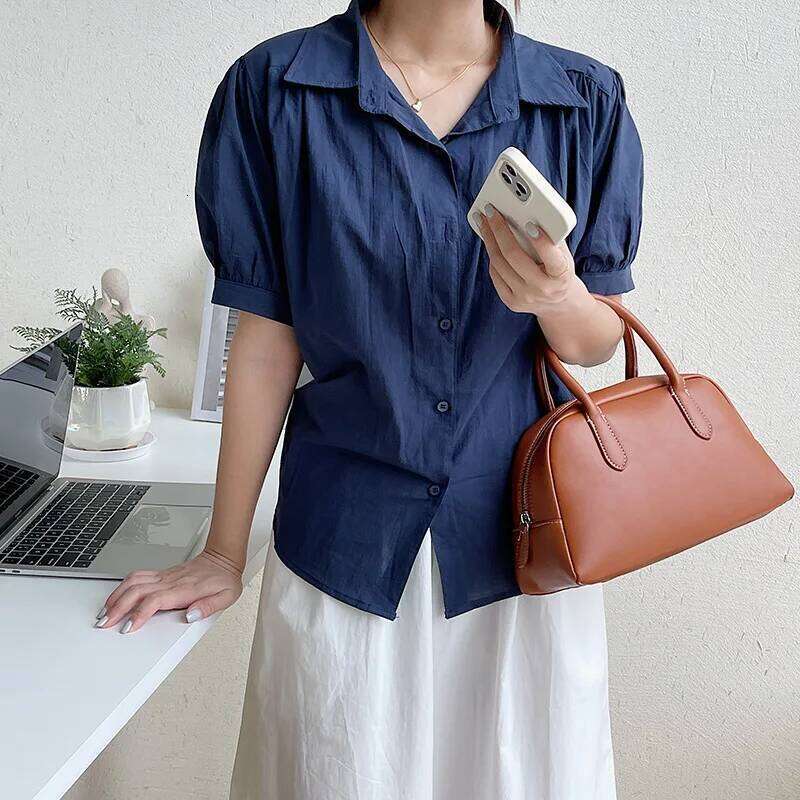 2024 New Korean Style Handbag Work Commuter Women's Niche Large-Capacity PU Shaped Large Zipper Hand-Held Boston Bag