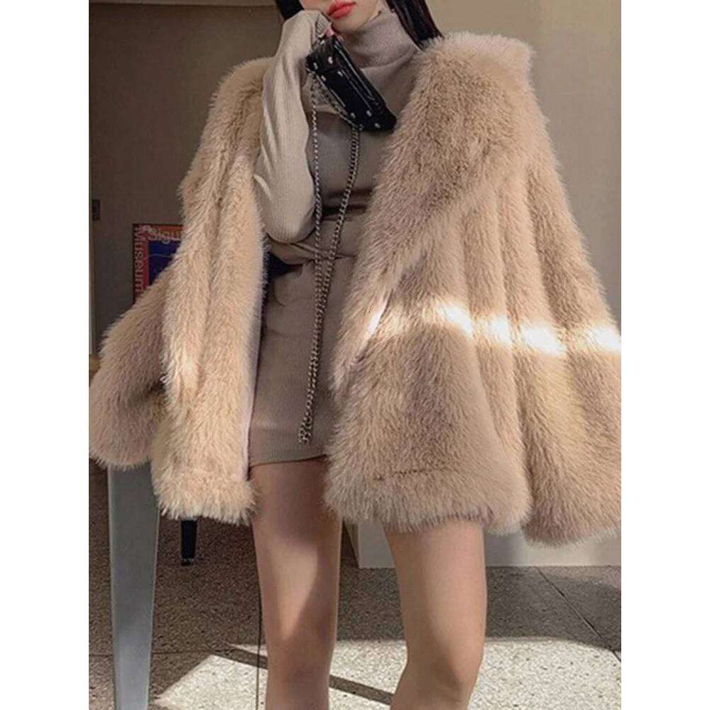 Aoaiiys Autumn Winter Jacket Women Faux Fur Coats Elegant Turn-Down Collar Solid Soft Shaggy Coat Female Thicken Warm Outerwear