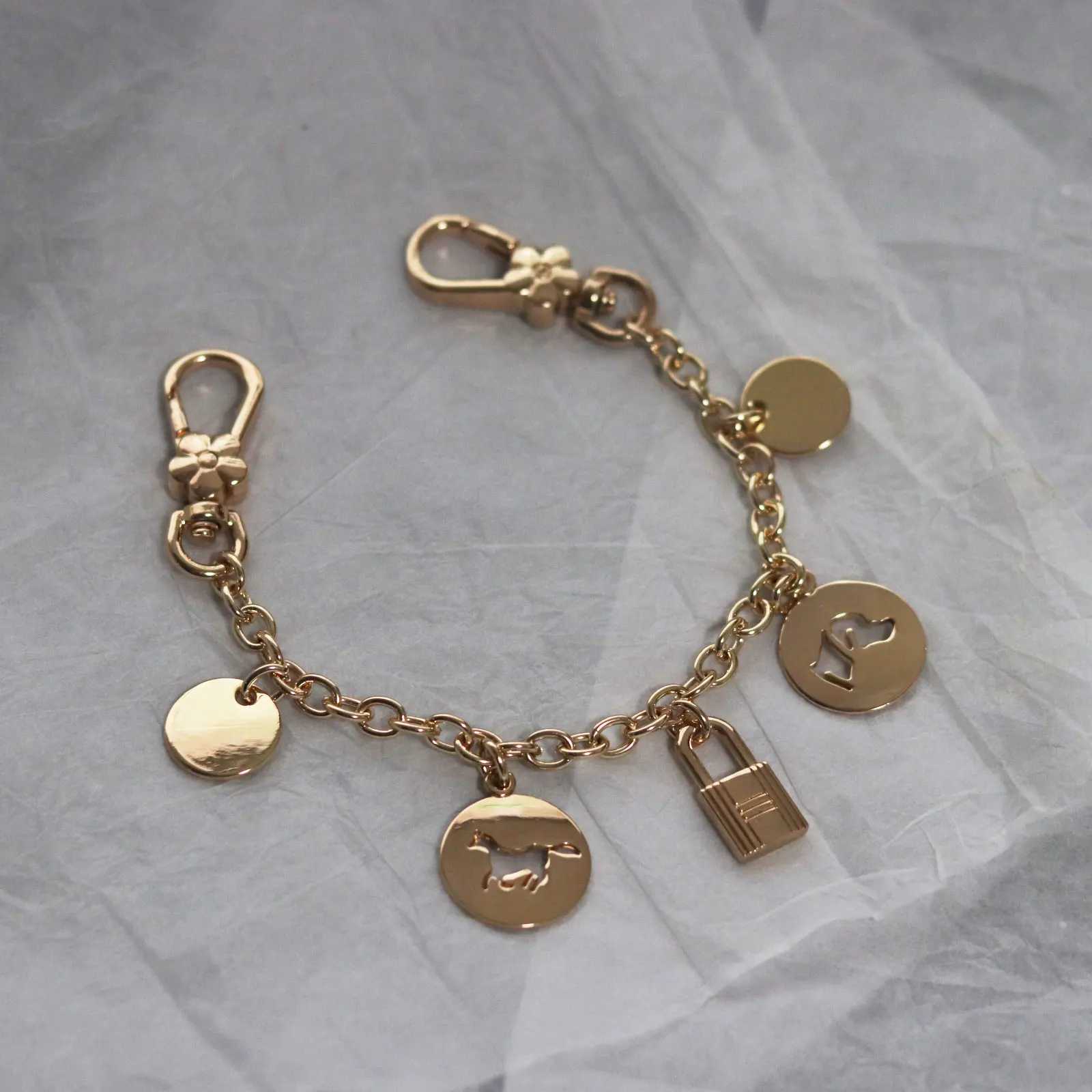 golden shiny Metal keychain bag charm decoration bag extended flower pendant girl lobster clasp W250604