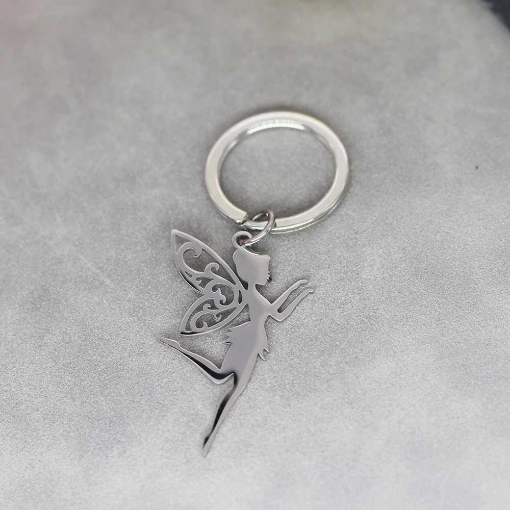 Vintage Elf Fairy Keychain for Women Stainless Steel Cute Angel Wings Pendant Key Ring Girl Gifts Jewelry Decor Bag Accessories W250604