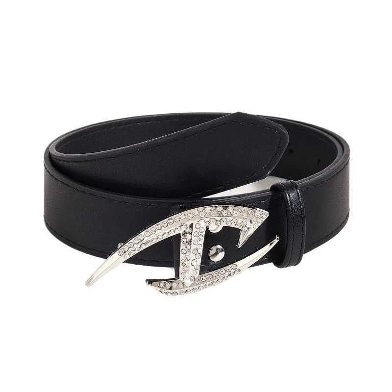 Womens Vintage Belt Punk Style Y2K Irregular Premium Rhinestone Buckle Ins Style Alloy PU Leather Pressure Buckle Style Belt W250604