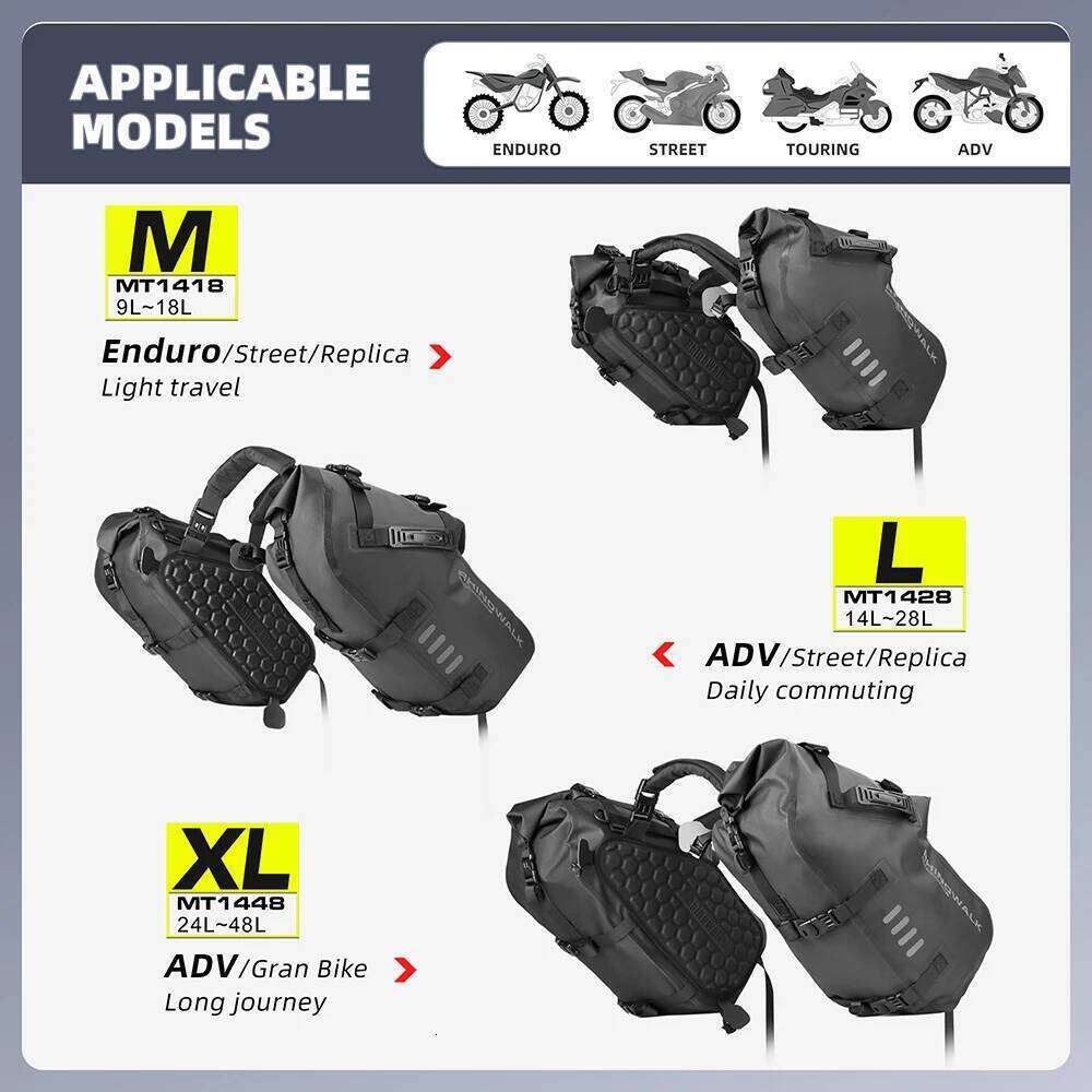 OLOEY Rhinowalk 100%Waterproof 18L/28L/48L Large Capacity 2 Pcs Universal Fit Motorcycle Pannier Bag Saddle Side Bags