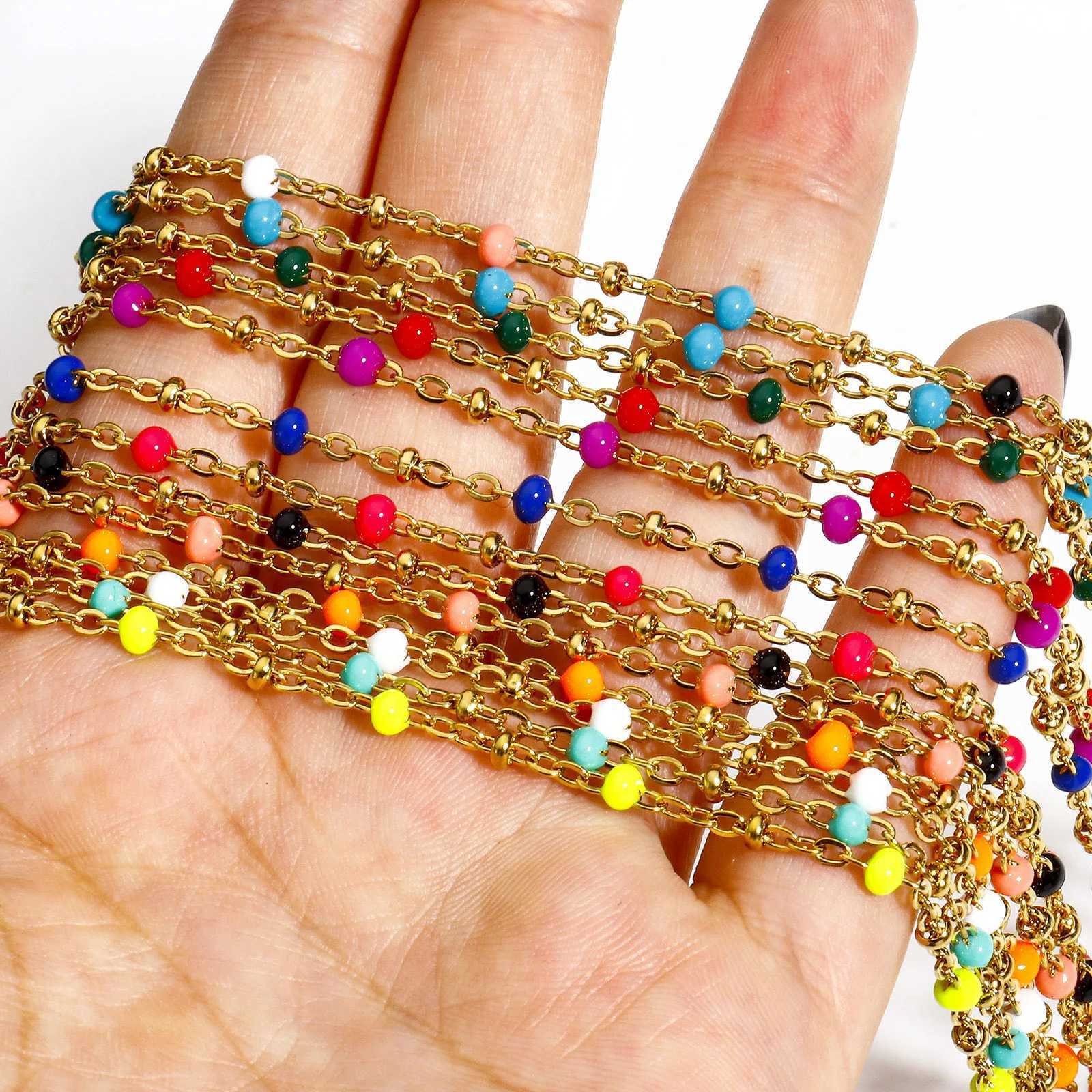 1PCs 304 Stainless Steel Link Chain Anklet Multicolor Enamel Bead Anklet For Women Summer Beach Bracelet Foot Jewelry 22cm long W250604
