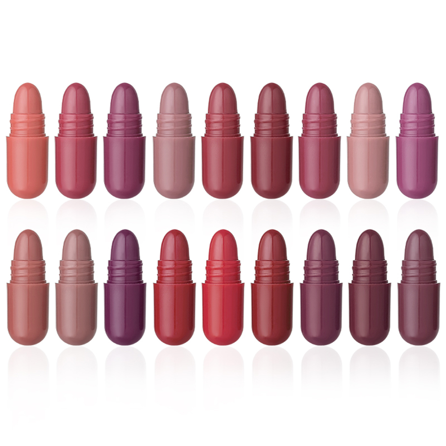 18 pcs per pack Mini Capsule Lipstick Matte Velvet Matte Non-sticky Lip Gloss OPP Pouch Creative Lipstick for Daily Use DH1007