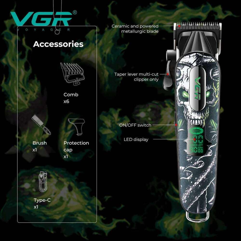 VGR 9000 RPM Clipper Professional Electric Hair Cut Hine Barber Cordless Clippers Metal Trimmers For Men V-279