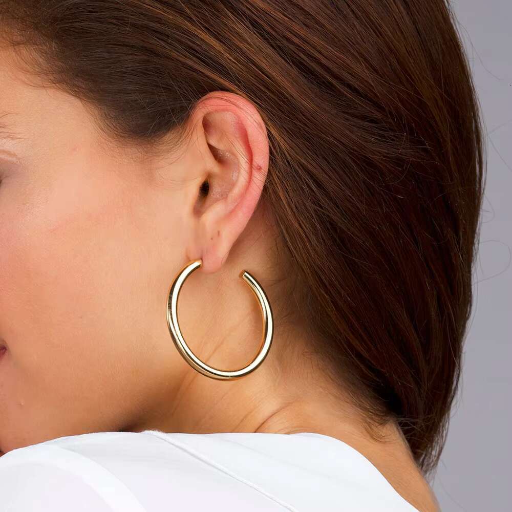 E-Manco Stainless Steel 18K Gold Plated Round Geometric Big Hoop Earring Trendy C Type Ear Needle Earrings Jewelry
