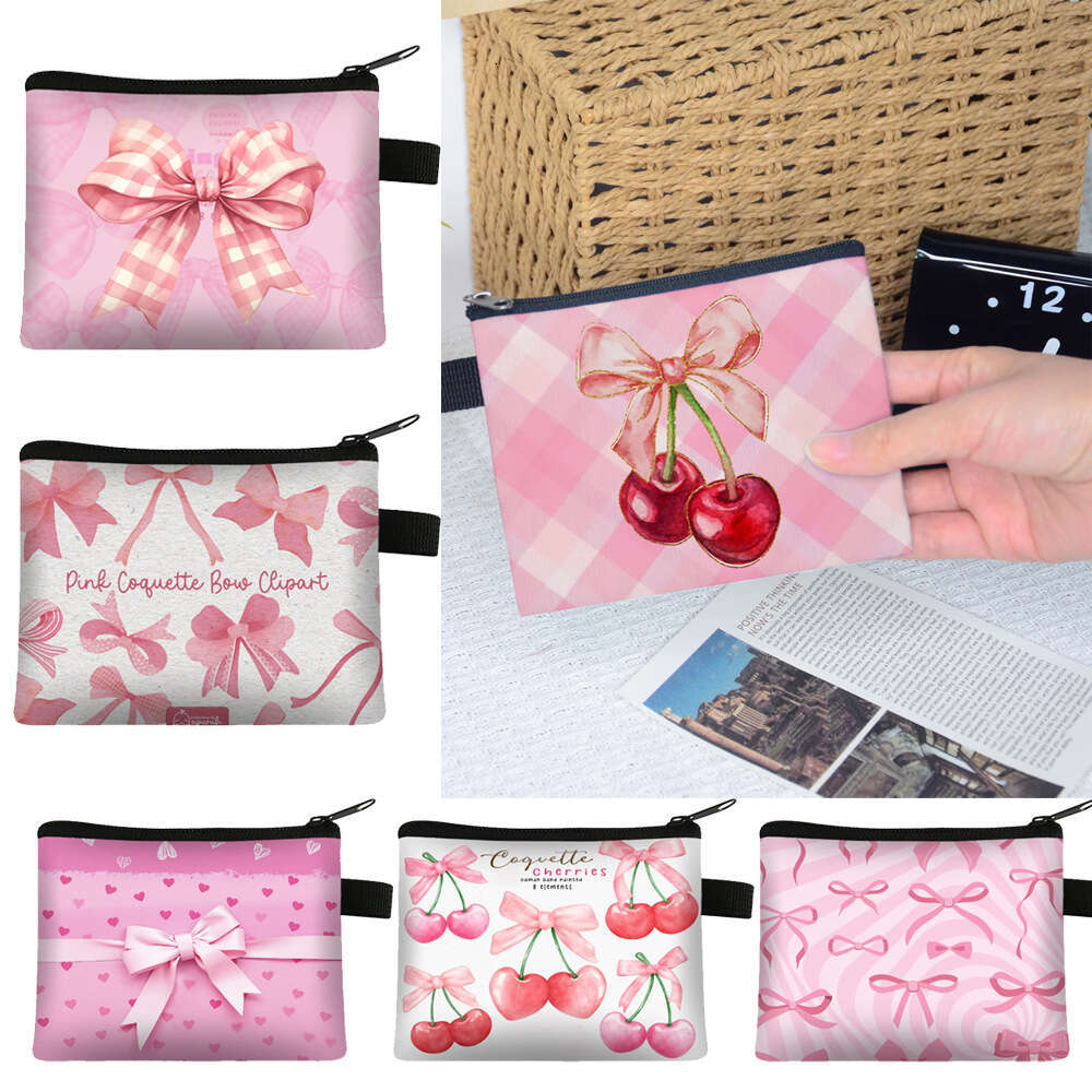 Butterfly Festival Cherry Purse Cute Full Version Pink Cartoon Portable Coin Storage Mini Lipstick Bag