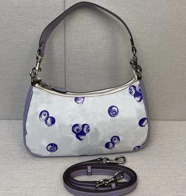 Printed Zip Closure Coated Canvas Handbag Medium Women's Shoulder Bag Wallet Cherry Keychain