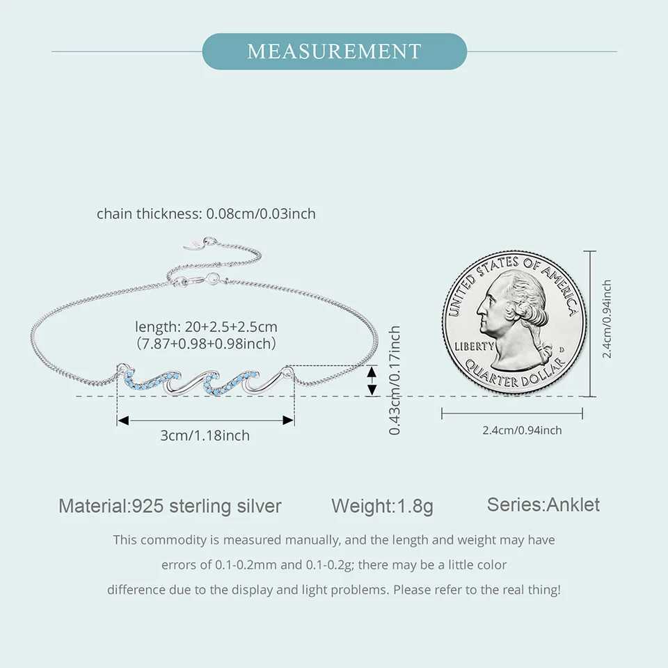 BAMOER 925 Sterling Silver Blue Sea Wave Charm Anklet for Women Gold Plated Beach Jewelry Trendy Best Friend Gift W250604