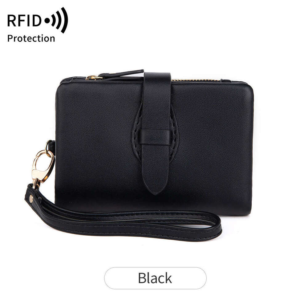New RFID Women's Wallet Soft Leather Solid Color 70% off Short Fashion Zipper Buckle Coin Purse